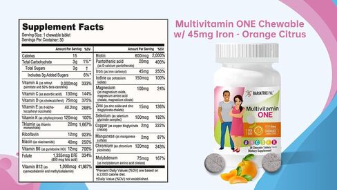 BariatricPal Multivitamin ONE 1 per Day! Bariatric Multivitamin Chewable with 45mg Iron - Orange Citrus (30 Count) in Kuwait