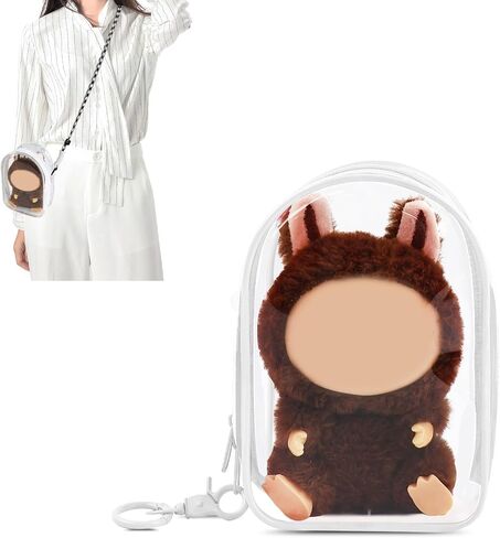 Large Clear Figure Display Bag with Keychain Case Blind Box Keychain Carrying Case, Portable Small Doll Storage Pouches PVC Bag (White Standing) in Saudi Arabia