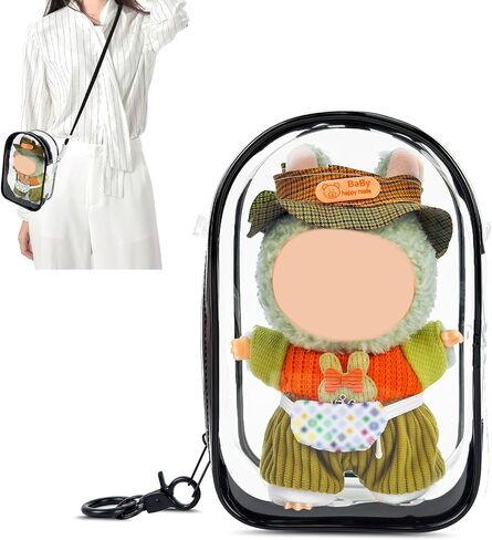 Large Clear Figure Display Bag with Keychain Case Blind Box Keychain Carrying Case, Portable Small Doll Storage Pouches PVC Bag (White Standing) in Saudi Arabia
