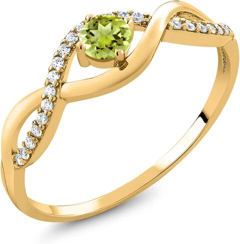 GEM Stone King 18K الذهب الأصفر مطلي بالفضة 4 ملم جولة الأحجار الكريمة الخاتم اللانهاية | زفاف مشاركة الذكرى الوعد خاتم للنساء | حجم 5،6،7،8،9 in Kuwait