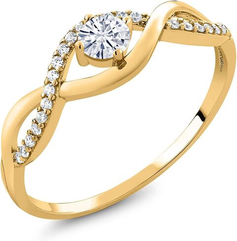 GEM Stone King 18K الذهب الأصفر مطلي بالفضة 4 ملم جولة الأحجار الكريمة الخاتم اللانهاية | زفاف مشاركة الذكرى الوعد خاتم للنساء | حجم 5،6،7،8،9 in Kuwait