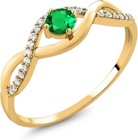 GEM Stone King 18K الذهب الأصفر مطلي بالفضة 4 ملم جولة الأحجار الكريمة الخاتم اللانهاية | زفاف مشاركة الذكرى الوعد خاتم للنساء | حجم 5،6،7،8،9 in Kuwait