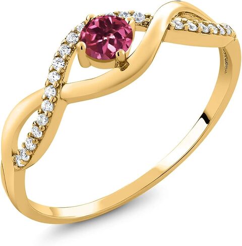 GEM Stone King 18K الذهب الأصفر مطلي بالفضة 4 ملم جولة الأحجار الكريمة الخاتم اللانهاية | زفاف مشاركة الذكرى الوعد خاتم للنساء | حجم 5،6،7،8،9 in Kuwait