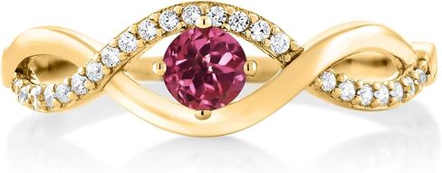 GEM Stone King 18K الذهب الأصفر مطلي بالفضة 4 ملم جولة الأحجار الكريمة الخاتم اللانهاية | زفاف مشاركة الذكرى الوعد خاتم للنساء | حجم 5،6،7،8،9 in Kuwait