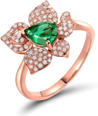 Solid 14K Rose Yellow Gold Natural Emerald Rings Engagement Wedding Diamond Band for Women Promotion in Saudi Arabia