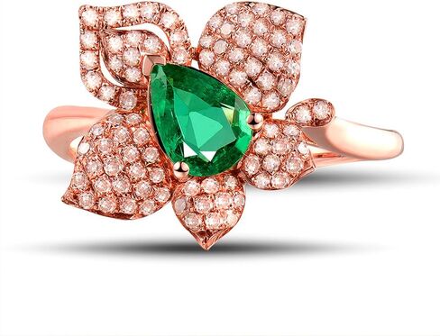 Solid 14K Rose Yellow Gold Natural Emerald Rings Engagement Wedding Diamond Band for Women Promotion in Saudi Arabia
