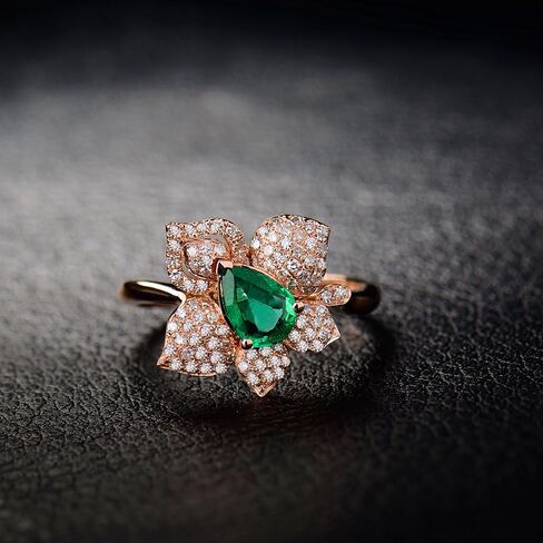 Solid 14K Rose Yellow Gold Natural Emerald Rings Engagement Wedding Diamond Band for Women Promotion in Saudi Arabia