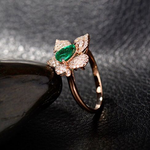 Solid 14K Rose Yellow Gold Natural Emerald Rings Engagement Wedding Diamond Band for Women Promotion in Saudi Arabia