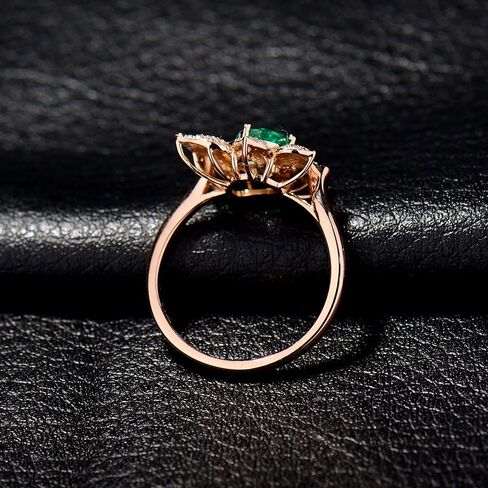 Solid 14K Rose Yellow Gold Natural Emerald Rings Engagement Wedding Diamond Band for Women Promotion in Saudi Arabia