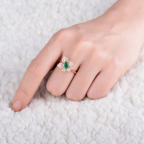 Solid 14K Rose Yellow Gold Natural Emerald Rings Engagement Wedding Diamond Band for Women Promotion in Saudi Arabia