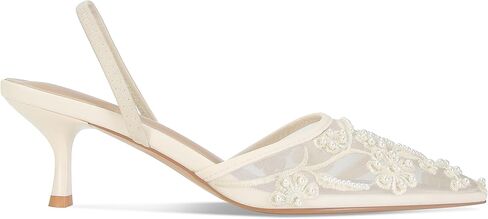 Embroidered Kitten Heels for Women Pointed Toe Mesh Floral Slingback Heeled Sandals With Pearl Slip On Backless Bridal Wedding Sandals Shoes in Saudi Arabia