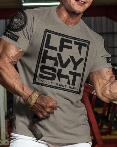 Gymish Lifestyle LFT HVY SHT Mens Bodybuilding T-Shirts Graphic Tees Short Sleeve Workout Shirt in Saudi Arabia