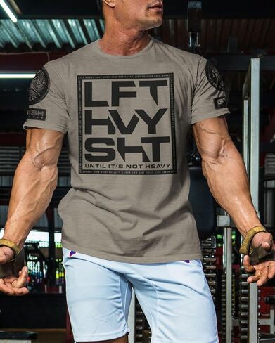 Gymish Lifestyle LFT HVY SHT Mens Bodybuilding T-Shirts Graphic Tees Short Sleeve Workout Shirt in Saudi Arabia