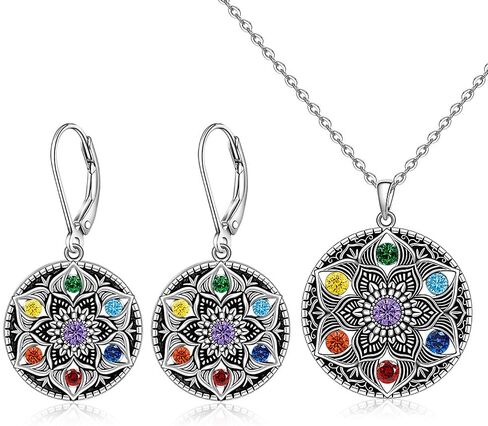 Chakra Earrings Mandala Lotus Flower 7 Chakra Necklace for Women Sterling Silver Yoga Jewelry Gifts in Saudi Arabia