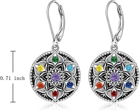 Chakra Earrings Mandala Lotus Flower 7 Chakra Necklace for Women Sterling Silver Yoga Jewelry Gifts in Saudi Arabia