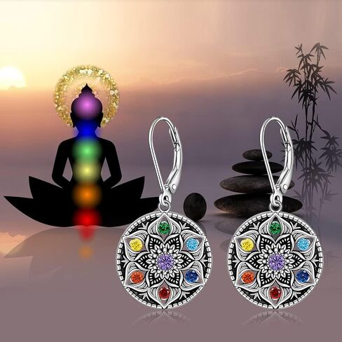 Chakra Earrings Mandala Lotus Flower 7 Chakra Necklace for Women Sterling Silver Yoga Jewelry Gifts in Saudi Arabia