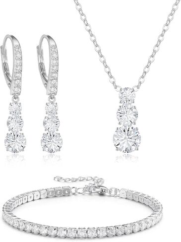 Crysdue cubic Zirconia المجوهرات مجموعة للنساء وصيفات الشرف ، وقطعة جولة كلاسيكية قطرة رافعة خفيفة الوزن الظهر سوار قلادة التنس قلادة لحفل حفل زفاف حفلة موسيقية in Kuwait