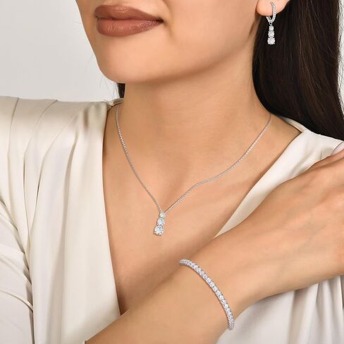 Crysdue cubic Zirconia المجوهرات مجموعة للنساء وصيفات الشرف ، وقطعة جولة كلاسيكية قطرة رافعة خفيفة الوزن الظهر سوار قلادة التنس قلادة لحفل حفل زفاف حفلة موسيقية in Kuwait