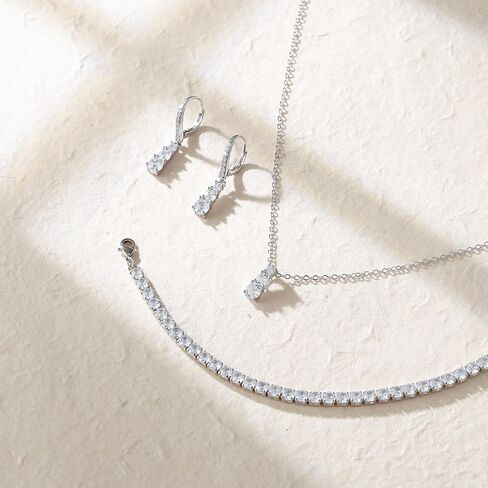Crysdue cubic Zirconia المجوهرات مجموعة للنساء وصيفات الشرف ، وقطعة جولة كلاسيكية قطرة رافعة خفيفة الوزن الظهر سوار قلادة التنس قلادة لحفل حفل زفاف حفلة موسيقية in Kuwait