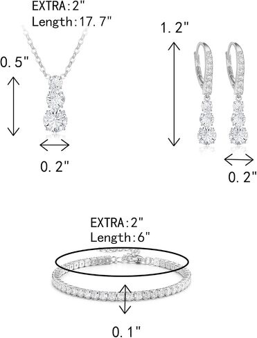Crysdue cubic Zirconia المجوهرات مجموعة للنساء وصيفات الشرف ، وقطعة جولة كلاسيكية قطرة رافعة خفيفة الوزن الظهر سوار قلادة التنس قلادة لحفل حفل زفاف حفلة موسيقية in Kuwait