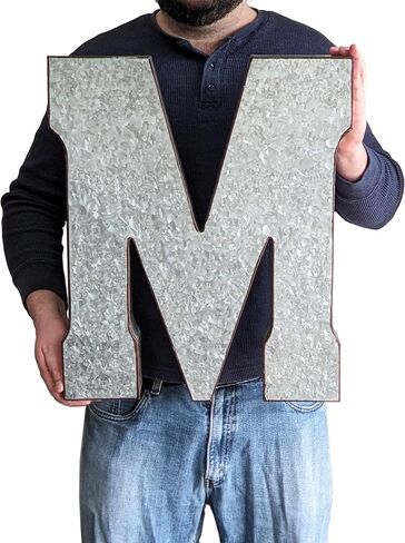 SciencePurchase 20" Metal Letter M Wall Decor, Silver with Rusted Edges, Galvanized Wall Mountable Decoration for Country, Mid-Century, or Farmhouse Themed Room or Event in Kuwait
