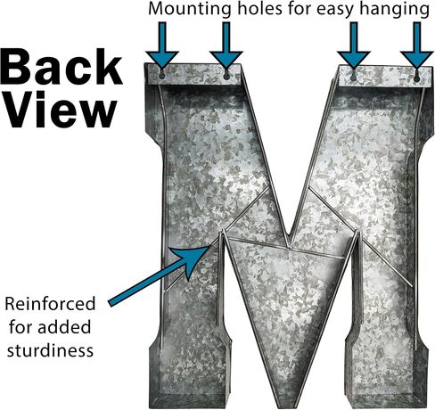 SciencePurchase 20" Metal Letter M Wall Decor, Silver with Rusted Edges, Galvanized Wall Mountable Decoration for Country, Mid-Century, or Farmhouse Themed Room or Event in Kuwait