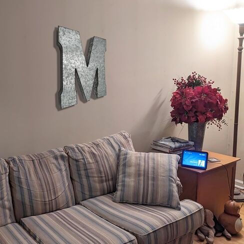 SciencePurchase 20" Metal Letter M Wall Decor, Silver with Rusted Edges, Galvanized Wall Mountable Decoration for Country, Mid-Century, or Farmhouse Themed Room or Event in Kuwait