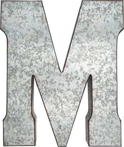 SciencePurchase 20" Metal Letter M Wall Decor, Silver with Rusted Edges, Galvanized Wall Mountable Decoration for Country, Mid-Century, or Farmhouse Themed Room or Event in Kuwait