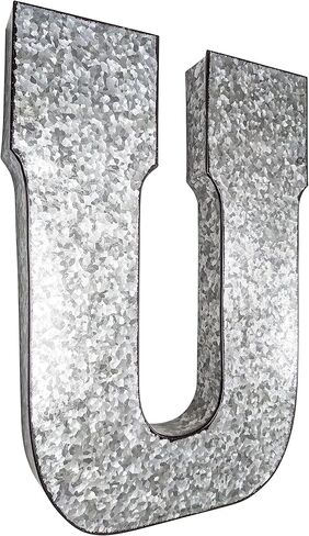 SciencePurchase 20" Metal Letter M Wall Decor, Silver with Rusted Edges, Galvanized Wall Mountable Decoration for Country, Mid-Century, or Farmhouse Themed Room or Event in Kuwait