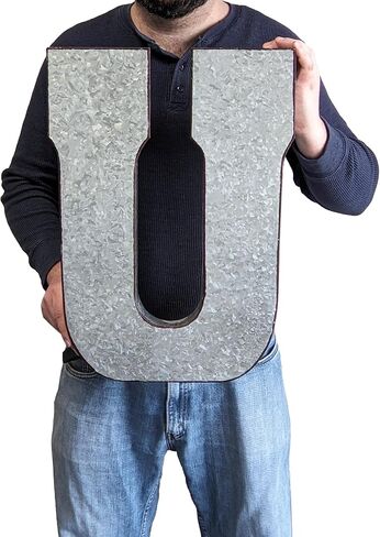 SciencePurchase 20" Metal Letter M Wall Decor, Silver with Rusted Edges, Galvanized Wall Mountable Decoration for Country, Mid-Century, or Farmhouse Themed Room or Event in Kuwait