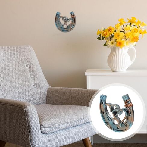 Amosfun Horseshoe Wall Art Decor Hollow Double Heart Horseshoe Wall Sculpture Rustic Horse Shoes Hanging Western Decor Easter Party Decorations for Home Garden in Saudi Arabia