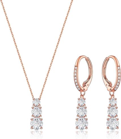 Crysdue cubic Zirconia المجوهرات مجموعة للنساء وصيفات الشرف ، وقطعة جولة كلاسيكية قطرة رافعة خفيفة الوزن الظهر سوار قلادة التنس قلادة لحفل حفل زفاف حفلة موسيقية in Saudi Arabia