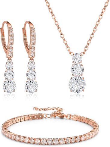 Crysdue cubic Zirconia المجوهرات مجموعة للنساء وصيفات الشرف ، وقطعة جولة كلاسيكية قطرة رافعة خفيفة الوزن الظهر سوار قلادة التنس قلادة لحفل حفل زفاف حفلة موسيقية in Kuwait