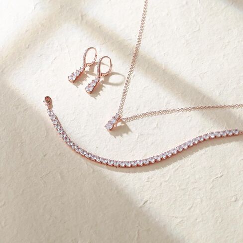 Crysdue cubic Zirconia المجوهرات مجموعة للنساء وصيفات الشرف ، وقطعة جولة كلاسيكية قطرة رافعة خفيفة الوزن الظهر سوار قلادة التنس قلادة لحفل حفل زفاف حفلة موسيقية in Kuwait