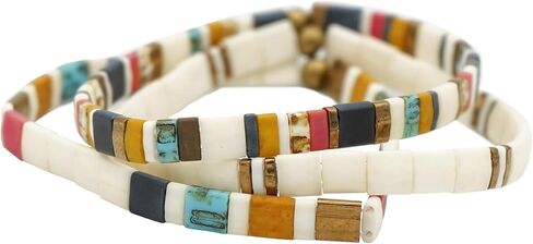 Mack and Rex Tila Bracelets - (Carolina Beaches) Durable and Waterproof Stretchy Tile Beaded Bracelets, Lightweight and Comfortable, Ideal for Layering - Bracelets for Women - Ideal Gifts in Saudi Arabia