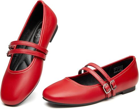 Trary Mary Jane Shoes Flats Square Toe Flats للنساء الباليه الباليه شقة ماري جين شقق مع حزام مشبك مريح على أحذية غير رسمية in Kuwait