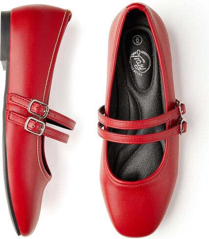 Trary Mary Jane Shoes Flats Square Toe Flats للنساء الباليه الباليه شقة ماري جين شقق مع حزام مشبك مريح على أحذية غير رسمية in Kuwait