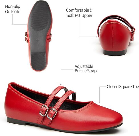 Trary Mary Jane Shoes Flats Square Toe Flats للنساء الباليه الباليه شقة ماري جين شقق مع حزام مشبك مريح على أحذية غير رسمية in Kuwait
