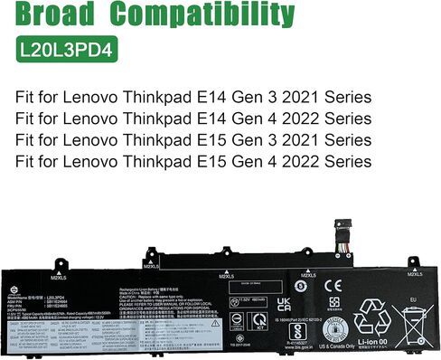 L19M3PD5 SB10X02591 5B10X02606 بطارية كمبيوتر محمول بديلة لينوفو ثينك باد E14 E15 Gen 2 3 4 Series L19L3PD5 L19C3PD5 11.1V 45Wh in Saudi Arabia