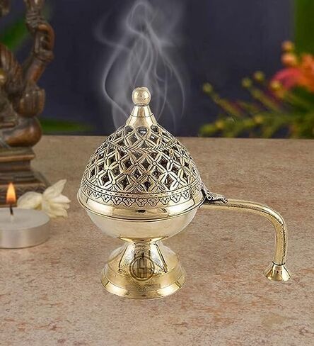 Brass Burner for Incense and Dhoop – Traditional Handcrafted Brass Holder | Antique Finish | Heat-Resistant | in Saudi Arabia