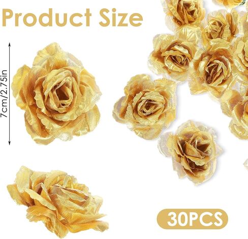 Gold Roses Artificial Flowers, 30 Pcs Fake Silk Gold Flowers Real Looking Faux Blossom Rose Flower Head for Wedding Bouquet Party Decor DIY Crafts Floral Arrangements in Saudi Arabia