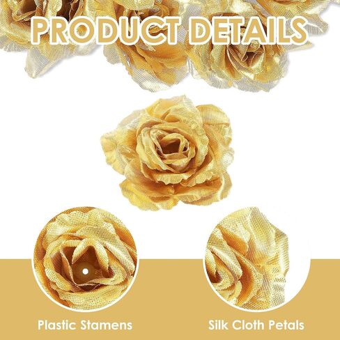 Gold Roses Artificial Flowers, 30 Pcs Fake Silk Gold Flowers Real Looking Faux Blossom Rose Flower Head for Wedding Bouquet Party Decor DIY Crafts Floral Arrangements in Saudi Arabia