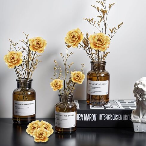 Gold Roses Artificial Flowers, 30 Pcs Fake Silk Gold Flowers Real Looking Faux Blossom Rose Flower Head for Wedding Bouquet Party Decor DIY Crafts Floral Arrangements in Saudi Arabia