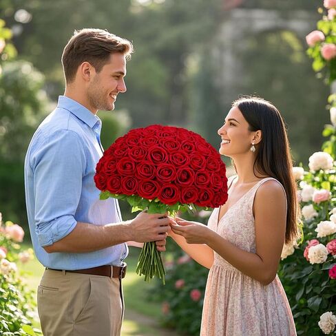 Waipfaru Red Roses الزهور الاصطناعية بالجملة ، الورود المخملية الحقيقية اللمسة مع ورق التغليف ، و 50 PCS زهور مزيفة لحفل الزفاف باقة الزفاف الفالنتين in Kuwait