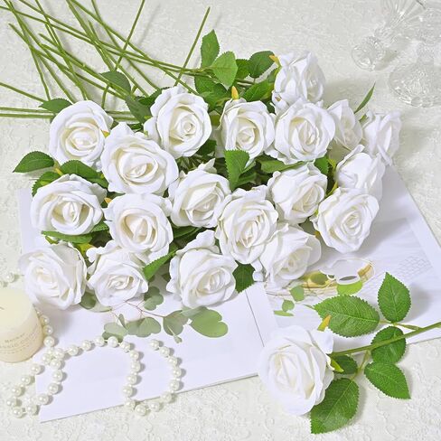 Waipfaru Red Roses الزهور الاصطناعية بالجملة ، الورود المخملية الحقيقية اللمسة مع ورق التغليف ، و 50 PCS زهور مزيفة لحفل الزفاف باقة الزفاف الفالنتين in Kuwait