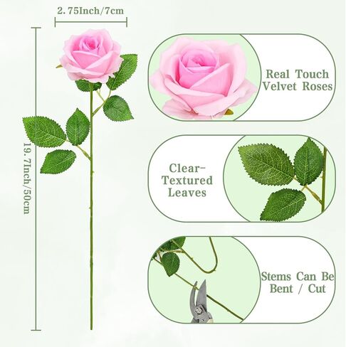 Waipfaru Red Roses الزهور الاصطناعية بالجملة ، الورود المخملية الحقيقية اللمسة مع ورق التغليف ، و 50 PCS زهور مزيفة لحفل الزفاف باقة الزفاف الفالنتين in Saudi Arabia