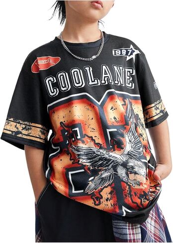 WDIRARA Boy's Number Graphic Jersey Shirt Crew Neck Short Sleeve Tee Oversized Top in Saudi Arabia