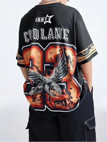 WDIRARA Boy's Number Graphic Jersey Shirt Crew Neck Short Sleeve Tee Oversized Top in Saudi Arabia
