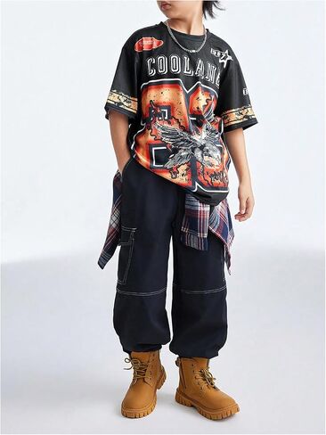 WDIRARA Boy's Number Graphic Jersey Shirt Crew Neck Short Sleeve Tee Oversized Top in Saudi Arabia