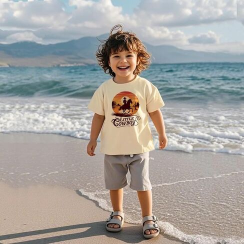 Cowboy Shirts for Boys Vintage Western Style Denim Graphic Cotton Crew Neck T-Shirt Size: 2-7 Years in Saudi Arabia